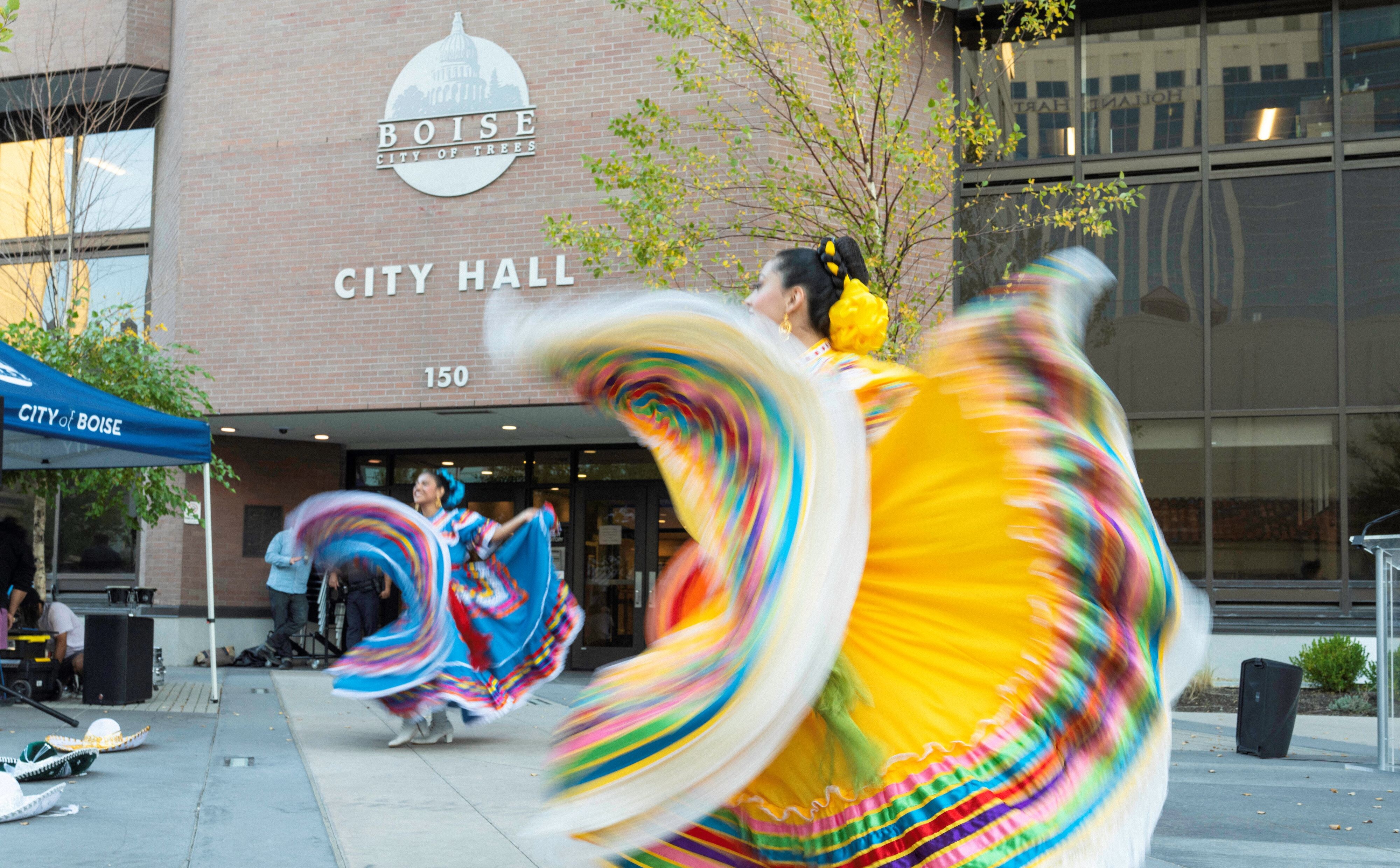 Dancers perform outside of Boise City Hall