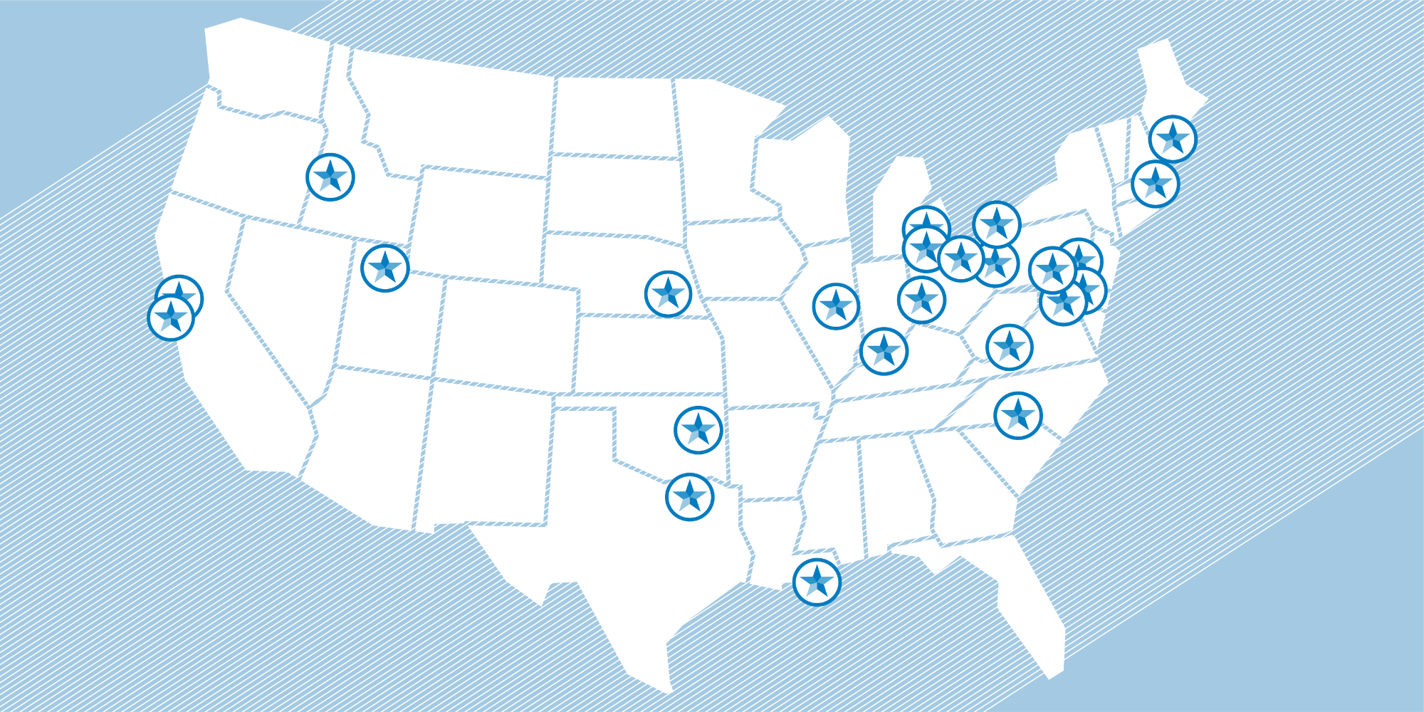 Map representing the locations of 26 Certified Welcoming places in the United States.